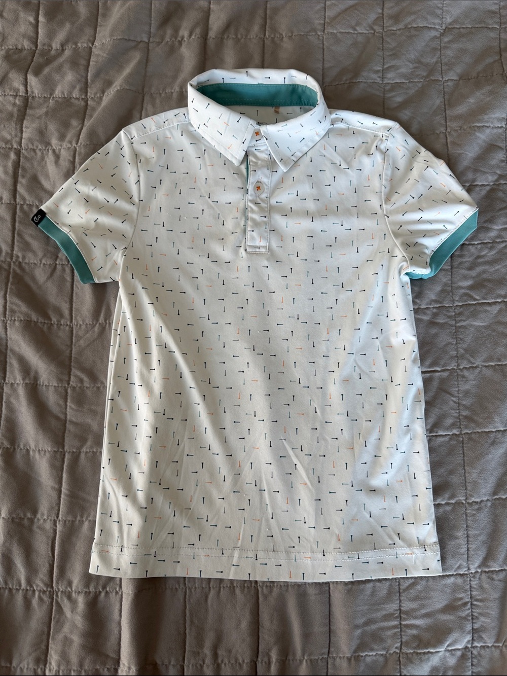 Boys White Polo Golf Shirt with Teal Trim. Swankiest Golf